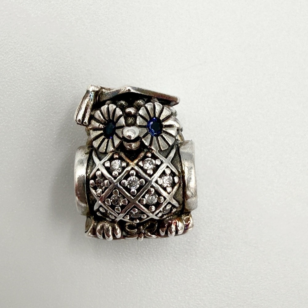 Authentic Pandora ALE Sterling Silver 925 Graduate Owl Charm Blue Eyes